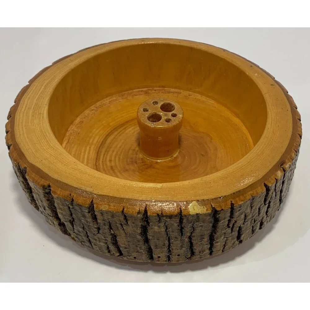 Vintage Wood Bark Mixed Nuts Bowl, Nutcracker/Pick Tool Holder, Cabin Decor MCM